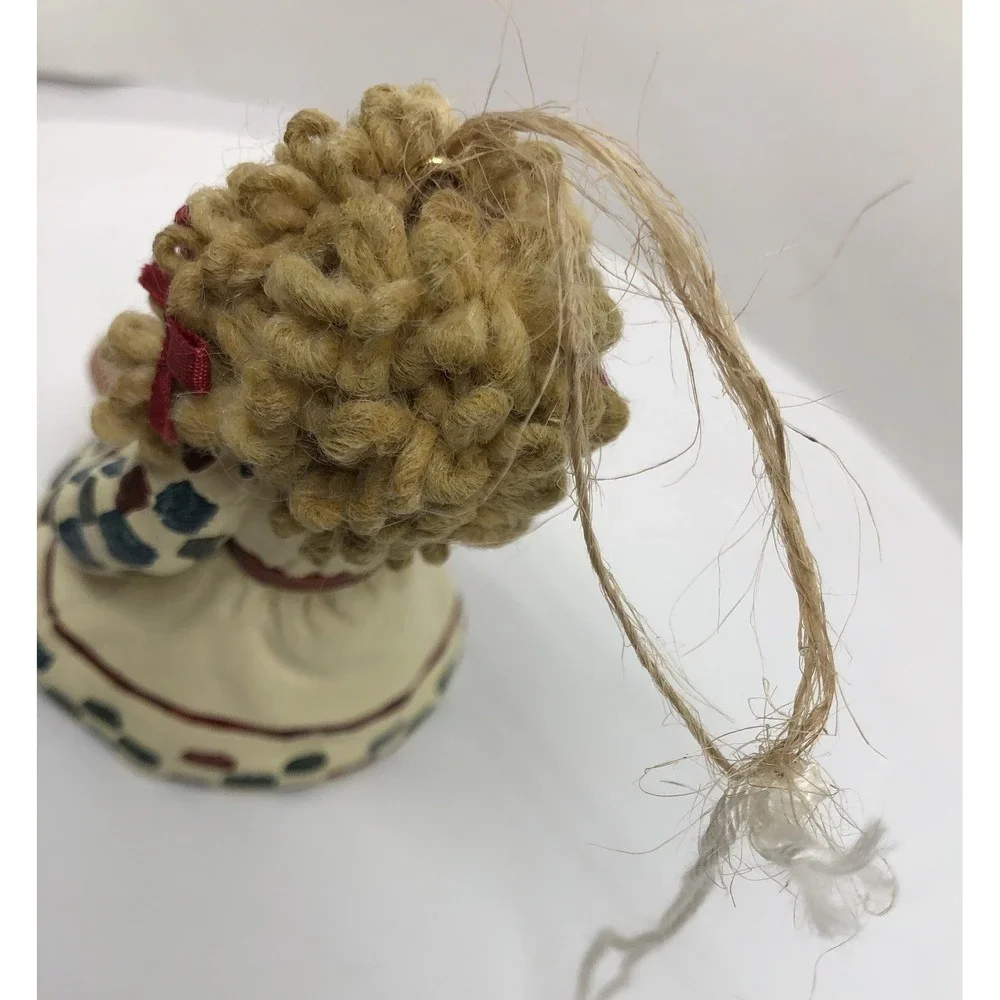 Girl Ornament Raffia Hair Patchwork Dress Christmas Doll 3
